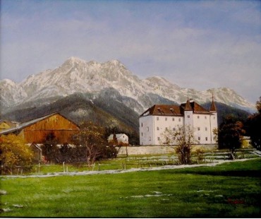 Schloss Dorfheim Saalfelden, handgemaltes Ölbild in 50x60cm