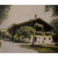 altes Bauernhaus in Saalfelden, handgemaltes Ölbild in 50x60cm