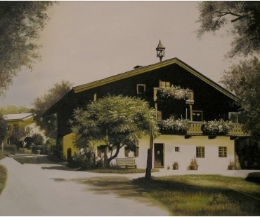altes Bauernhaus in Saalfelden, handgemaltes Ölbild in 50x60cm