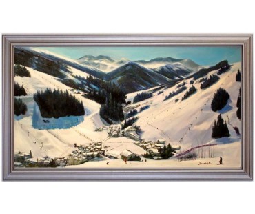 Saalbach im Winter, handgemaltes Ölbild in 50x90cm