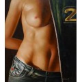 Frauenakt in Jeans-d - handgemaltes Ölbild , gemalt nach einer Vorlage in 50x60cm