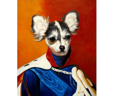 Chihuahua Hund im Kleid, handgemaltes Ölbild