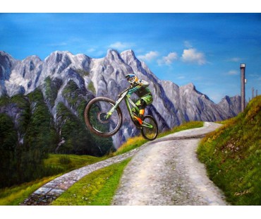 Downhill am Asitz in Leogang, handgemaltes Ölbild in 60x90cm