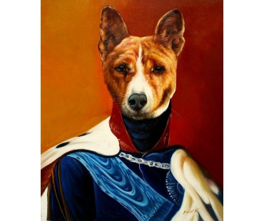 Basenji Hund im Kleid, handgemaltes Ölbild